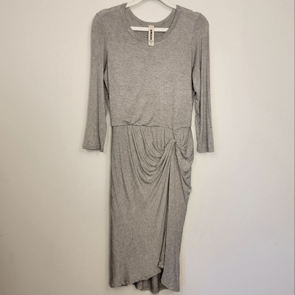 Anthropologie Light Gray Midi Dress with Side Draped Knot